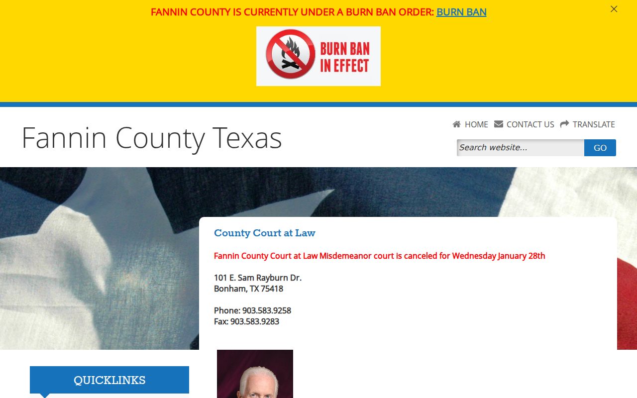Fannin County warrant and misdemeanor record route through County Court at Law