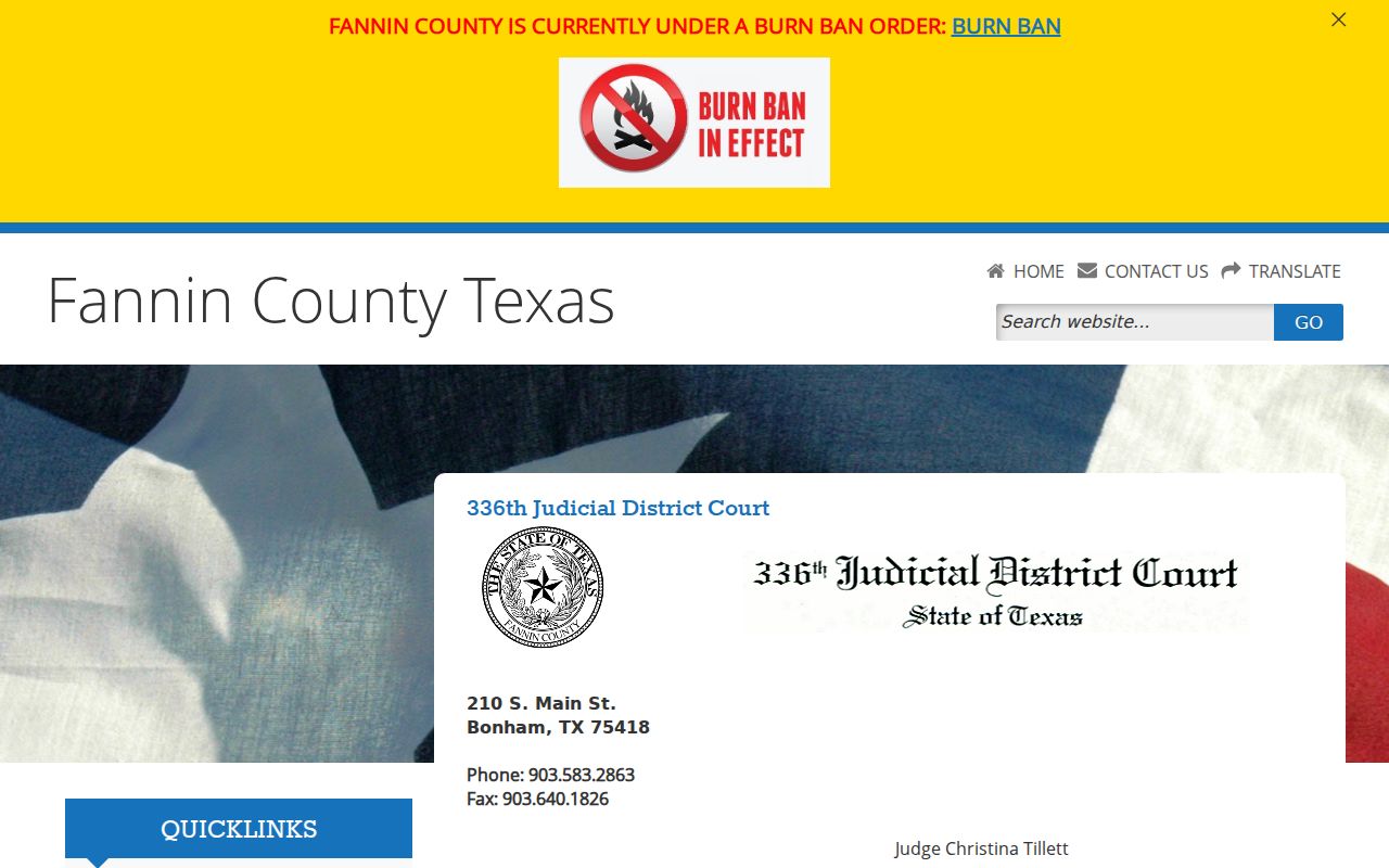 Fannin County arrest and warrant records route through the 336th Judicial District Court