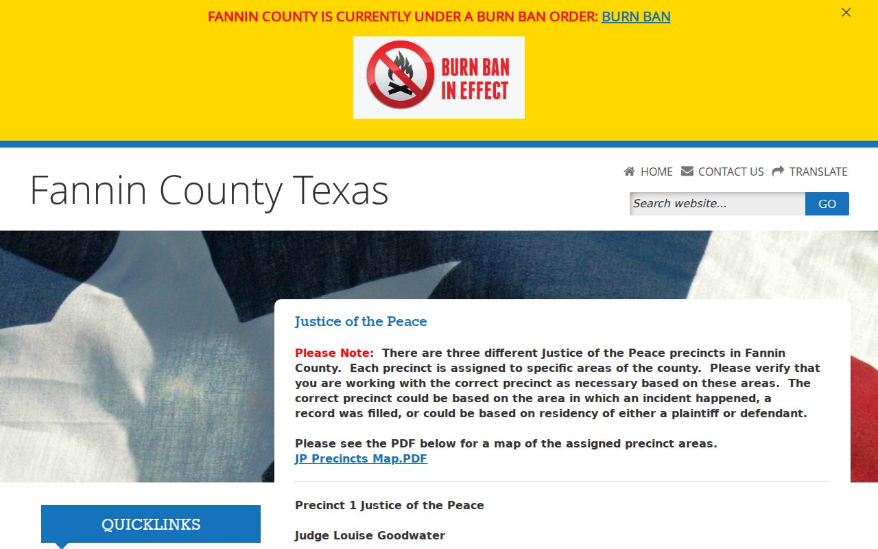 Fannin County bench warrant contacts for the three Justice of the Peace precincts