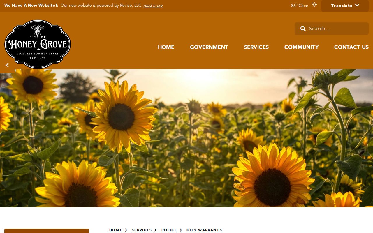 Fannin County active warrant research showing Honey Grove's official city warrant page