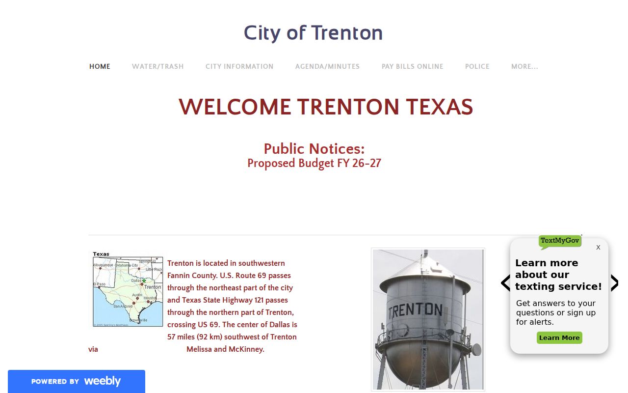 Fannin County Trenton warrant records route through the city's official website