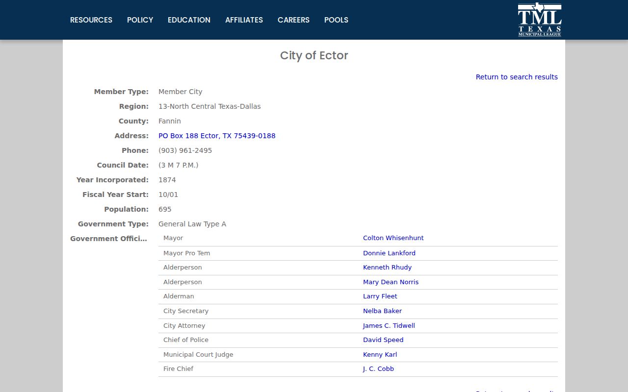 Fannin County Ector warrant lookup route through the local-government directory