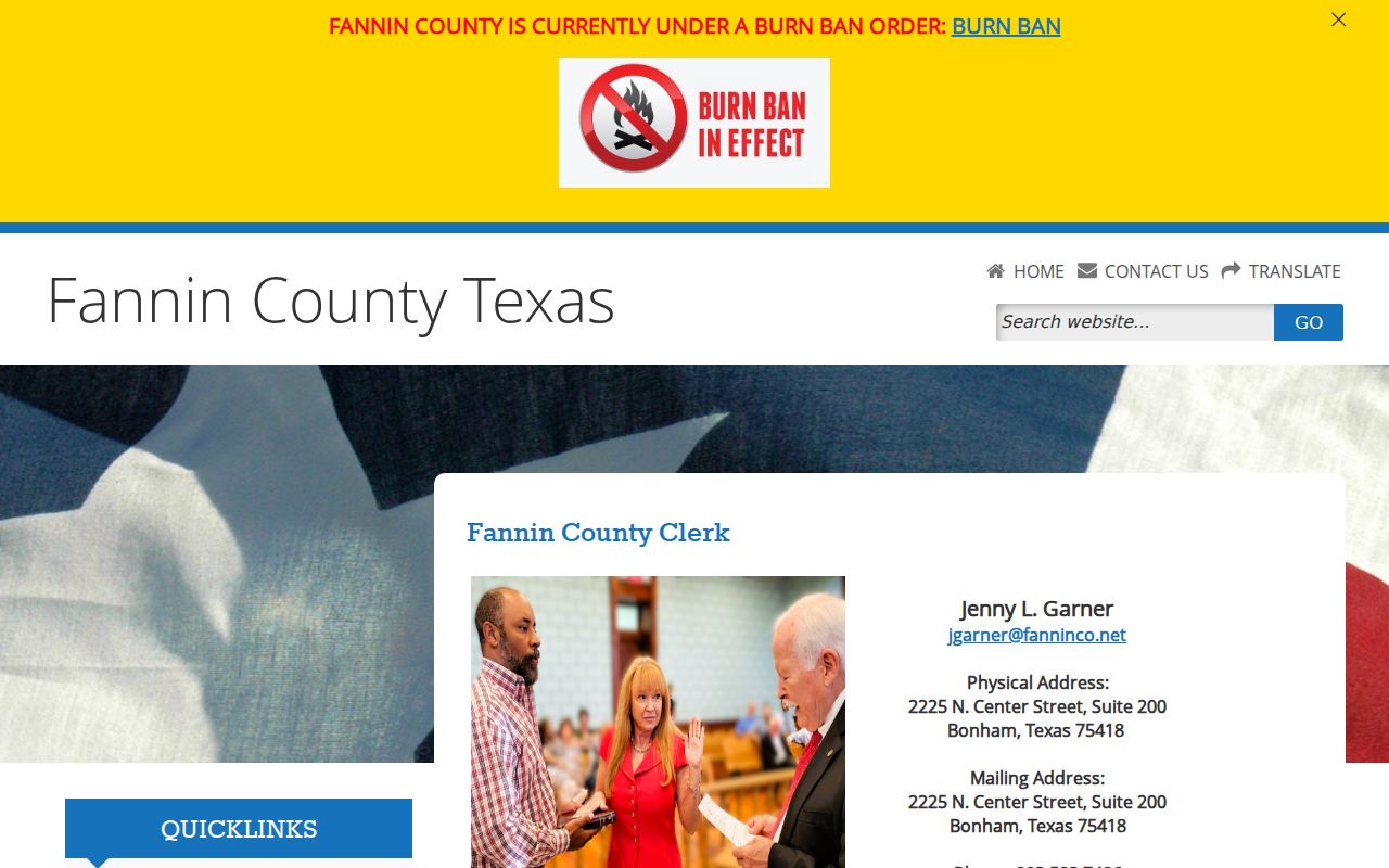 Fannin County warrant record routing through the County Clerk criminal department