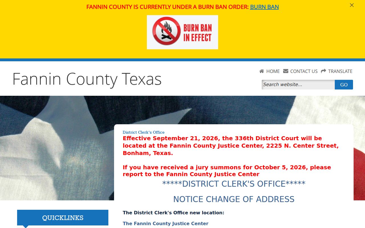 Fannin County warrant and court-record request route through the District Clerk