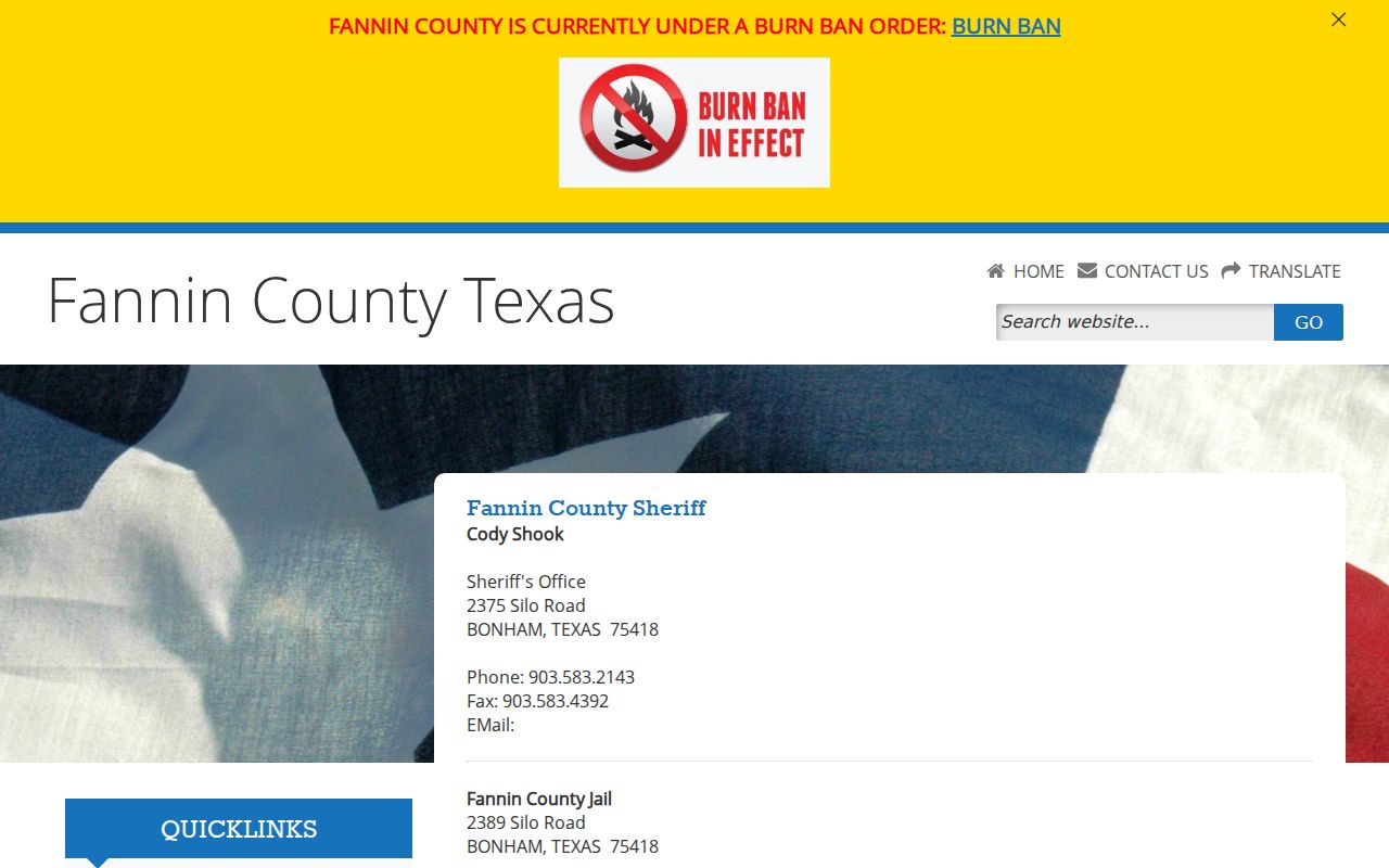 Fannin County most wanted information route through the Sheriff's Office contact page